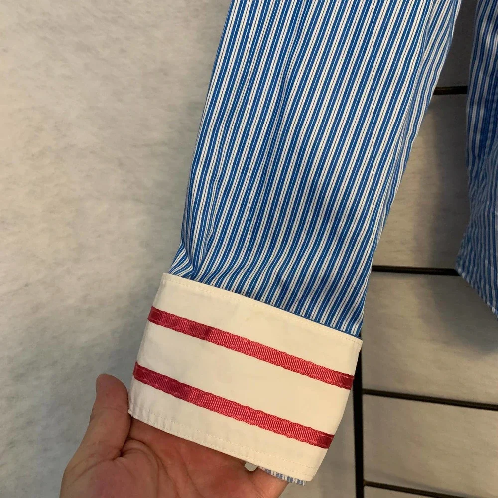 ROBERT GRAHAM Blue Stripe Button Down‎ Flip Cuff Dress Shirt Men's 2XL